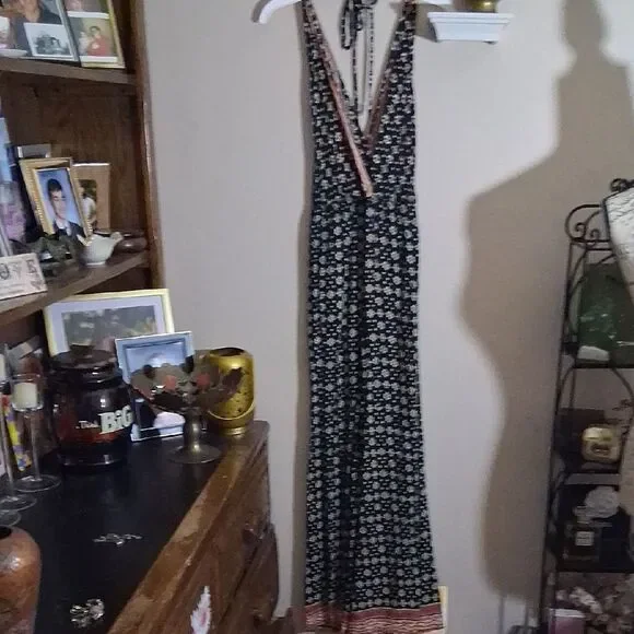 Angie Floral Black Backless Boho Jumpsuit Size Small - Picture 2 of 6